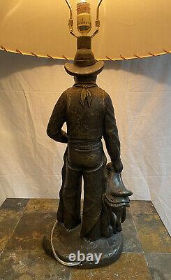 Vintage 1970s Western Daybreak Cowboy Lamp & Shade By J. Bryers 1979 Ceramic