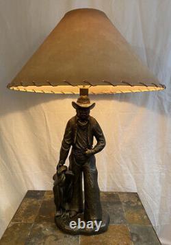 Vintage 1970s Western Daybreak Cowboy Lamp & Shade By J. Bryers 1979 Ceramic