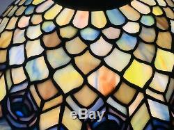 Vintage 1980s Dale Meyda Tiffany Peacock Feather Stained Slag Glass Lampshade