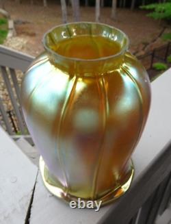 Vintage 2 1/4 Fitter Gold Aurene Iridescent TULIP Art Glass Rib Optic Shade