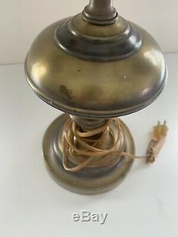 Vintage 2 Arm Cream Glass Lamp Shade Brass Student Desk Hurricane Lamp W Chimney