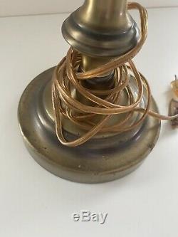 Vintage 2 Arm Cream Glass Lamp Shade Brass Student Desk Hurricane Lamp W Chimney