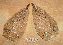 Vintage 2 Clear Glass Light Cover Diamond Point Cut Shade