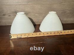 Vintage 2 Lamp Shade Light Corning White Milk Glass Diffuser Waffle Torchiere 8