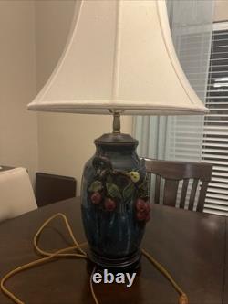 Vintage 29 1/2 High-Relief Studio Art Pottery. Table Lamp-Bird & Fruit motif