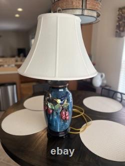 Vintage 29 1/2 High-Relief Studio Art Pottery. Table Lamp-Bird & Fruit motif