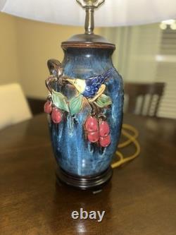 Vintage 29 1/2 High-Relief Studio Art Pottery. Table Lamp-Bird & Fruit motif