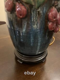 Vintage 29 1/2 High-Relief Studio Art Pottery. Table Lamp-Bird & Fruit motif