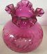 Vintage 3 Large Cranberry Swirl Optic Gas Lamp Shade With Crimped Tops