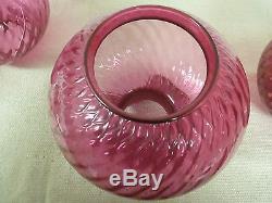 Vintage 3 Large Cranberry Swirl Optic Gas Lamp Shade with Crimped Tops