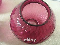 Vintage 3 Large Cranberry Swirl Optic Gas Lamp Shade with Crimped Tops