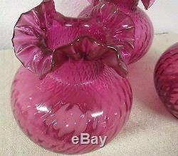 Vintage 3 Large Cranberry Swirl Optic Gas Lamp Shade with Crimped Tops