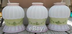 Vintage 3 Light Hanging Pan Lamp Chandelier 3 Glass Shades White Frost Ornate
