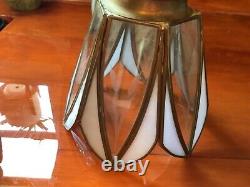 Vintage 4 Blue brass glass cattails Shades globes light fixture ceiling fan