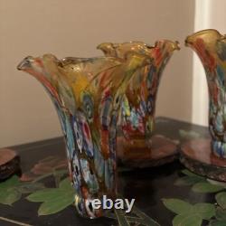 Vintage 4 Murano Style Glass Millefiori Lily Lamp Shades 6 Replacement