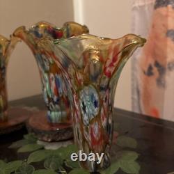 Vintage 4 Murano Style Glass Millefiori Lily Lamp Shades 6 Replacement