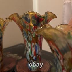 Vintage 4 Murano Style Glass Millefiori Lily Lamp Shades 6 Replacement