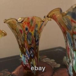 Vintage 4 Murano Style Glass Millefiori Lily Lamp Shades 6 Replacement