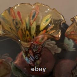 Vintage 4 Murano Style Glass Millefiori Lily Lamp Shades 6 Replacement