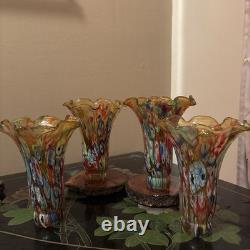 Vintage 4 Murano Style Glass Millefiori Lily Lamp Shades 6 Replacement