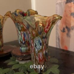 Vintage 4 Murano Style Glass Millefiori Lily Lamp Shades 6 Replacement