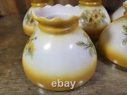 Vintage 5 Light Chandelier Hurricane Lamp Shade Floral Milk Glass- Lawrin USA