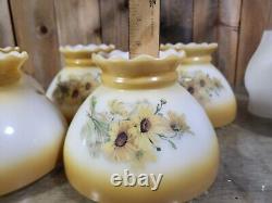 Vintage 5 Light Chandelier Hurricane Lamp Shade Floral Milk Glass- Lawrin USA