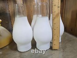 Vintage 5 Light Chandelier Hurricane Lamp Shade Floral Milk Glass- Lawrin USA