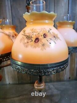 Vintage 5 Light Chandelier Hurricane Lamp Shade Floral Milk Glass- Lawrin USA