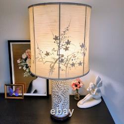 Vintage 50's BLANC DE CHINE Oriental Pierced Column Lamp Asian Embellished Shade