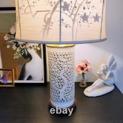 Vintage 50's BLANC DE CHINE Oriental Pierced Column Lamp Asian Embellished Shade
