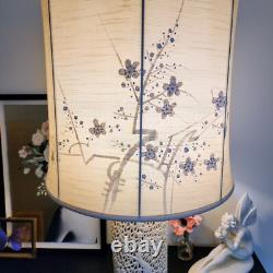 Vintage 50's BLANC DE CHINE Oriental Pierced Column Lamp Asian Embellished Shade