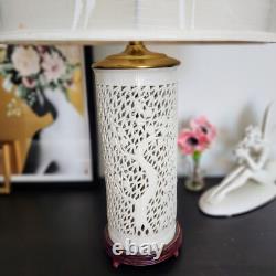 Vintage 50's BLANC DE CHINE Oriental Pierced Column Lamp Asian Embellished Shade
