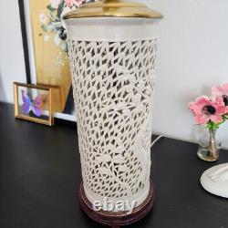Vintage 50's BLANC DE CHINE Oriental Pierced Column Lamp Asian Embellished Shade
