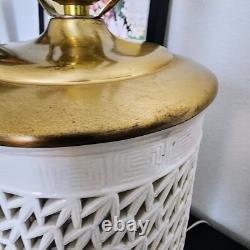 Vintage 50's BLANC DE CHINE Oriental Pierced Column Lamp Asian Embellished Shade