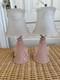 Vintage 50's Pair Of Frosted Pink Glass Boudoir Lamps Glass Shades Retro