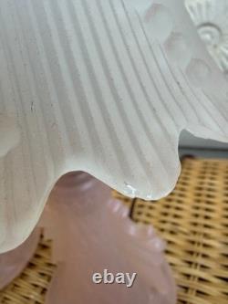Vintage 50's Pair of Frosted Pink Glass Boudoir lamps Glass Shades Retro
