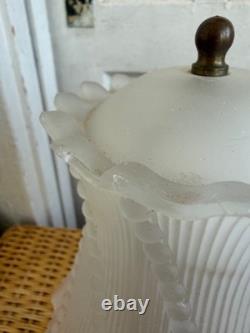 Vintage 50's Pair of Frosted Pink Glass Boudoir lamps Glass Shades Retro
