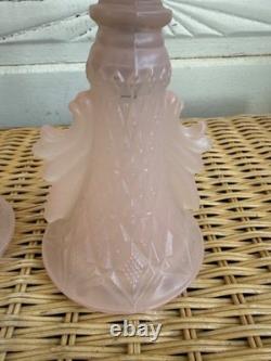 Vintage 50's Pair of Frosted Pink Glass Boudoir lamps Glass Shades Retro