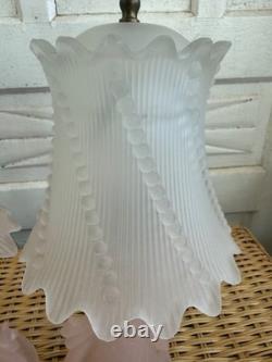 Vintage 50's Pair of Frosted Pink Glass Boudoir lamps Glass Shades Retro