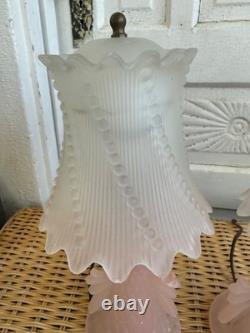 Vintage 50's Pair of Frosted Pink Glass Boudoir lamps Glass Shades Retro