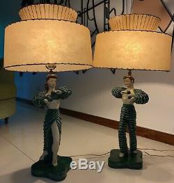 Vintage 50s Flamenco Chalkware Lamps Fiberglass Shades Mid Century Continental