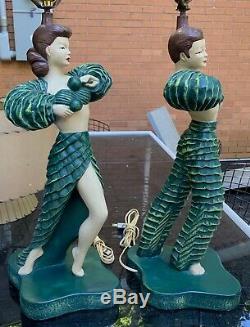 Vintage 50s Flamenco Chalkware Lamps Fiberglass Shades Mid Century Continental