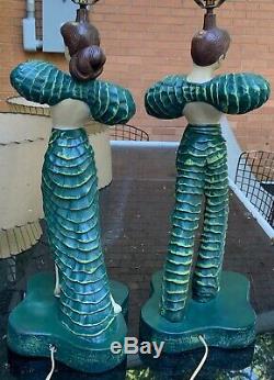 Vintage 50s Flamenco Chalkware Lamps Fiberglass Shades Mid Century Continental