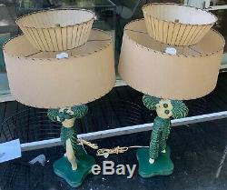 Vintage 50s Flamenco Chalkware Lamps Fiberglass Shades Mid Century Continental