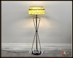 Vintage 50s Mid Century Modern Atomic Hairpin Leg Floor Lamp Fiberglass Shade