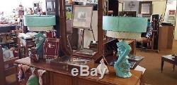 Vintage 50s Plaster Lamps Fiberglass Shades Mid Century Modern Atomic Era Pair