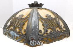 Vintage 6 Panel Caramel White Slag Glass Shade Art Nouveau Gilt Metal