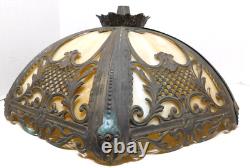 Vintage 6 Panel Caramel White Slag Glass Shade Art Nouveau Gilt Metal