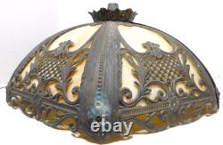 Vintage 6 Panel Caramel White Slag Glass Shade Art Nouveau Gilt Metal